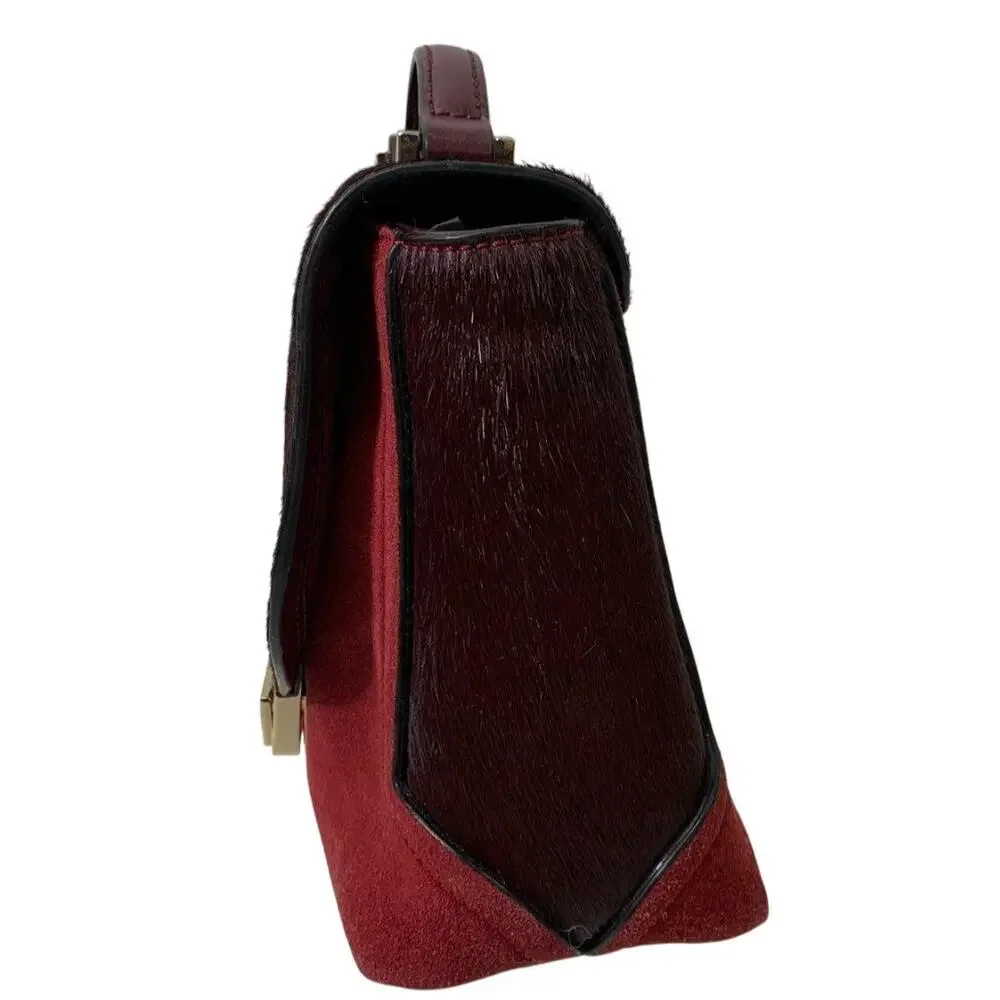 Kate Spade Red Plum Bordeaux Keran Miro Street Calfhair fur Leather Satchel $398